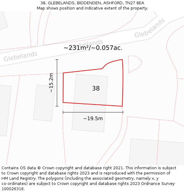 38, GLEBELANDS, BIDDENDEN, ASHFORD, TN27 8EA: Plot and title map