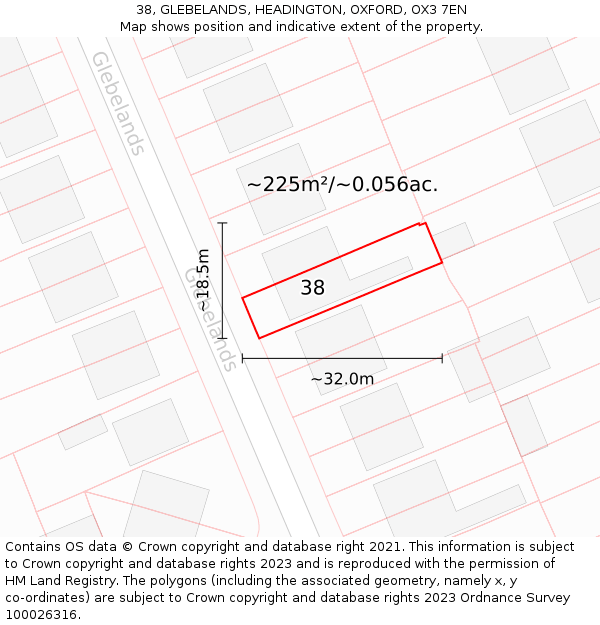 38, GLEBELANDS, HEADINGTON, OXFORD, OX3 7EN: Plot and title map