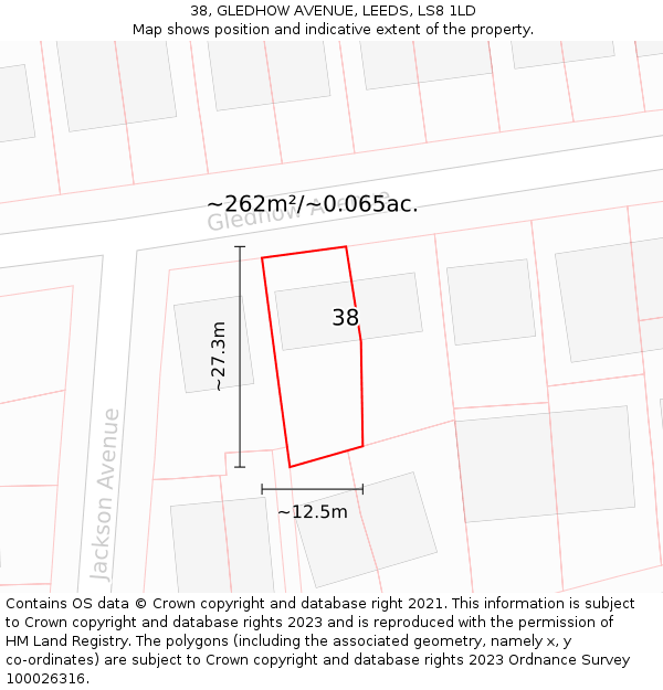 38, GLEDHOW AVENUE, LEEDS, LS8 1LD: Plot and title map