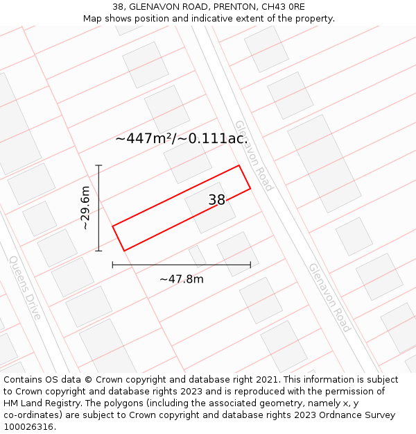 38, GLENAVON ROAD, PRENTON, CH43 0RE: Plot and title map