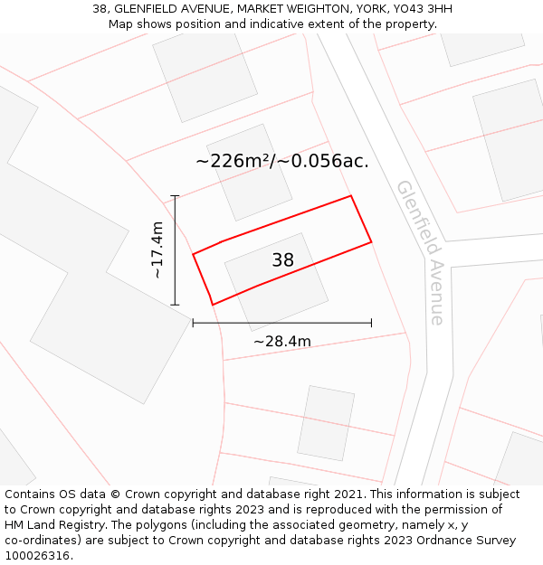 38, GLENFIELD AVENUE, MARKET WEIGHTON, YORK, YO43 3HH: Plot and title map