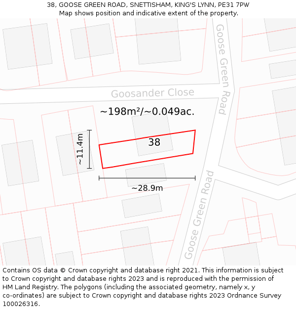 38, GOOSE GREEN ROAD, SNETTISHAM, KING'S LYNN, PE31 7PW: Plot and title map