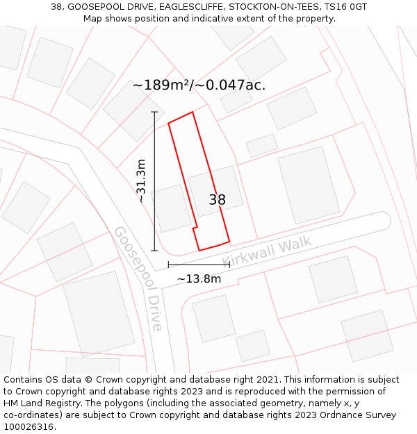 38, GOOSEPOOL DRIVE, EAGLESCLIFFE, STOCKTON-ON-TEES, TS16 0GT: Plot and title map