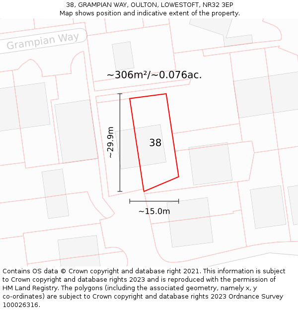 38, GRAMPIAN WAY, OULTON, LOWESTOFT, NR32 3EP: Plot and title map