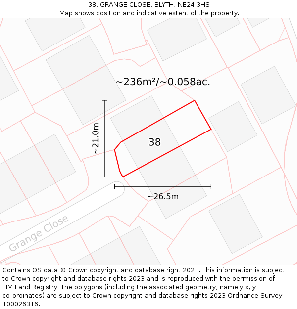 38, GRANGE CLOSE, BLYTH, NE24 3HS: Plot and title map