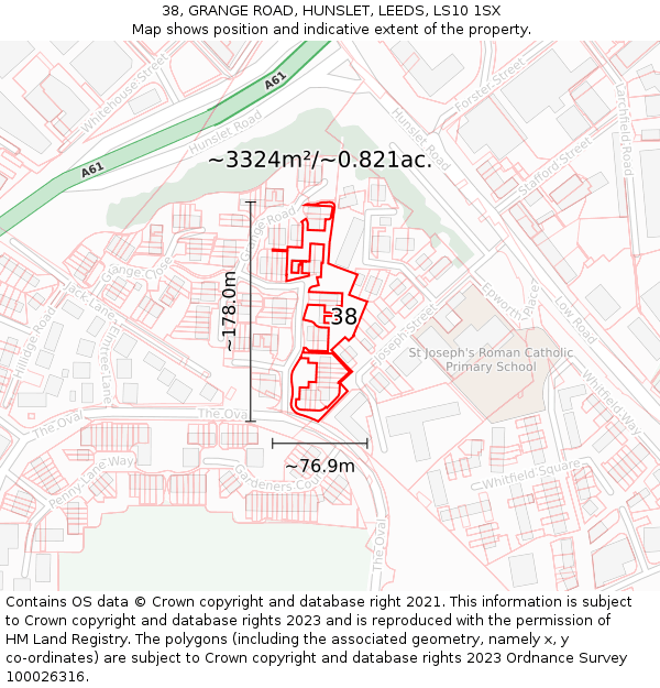 38, GRANGE ROAD, HUNSLET, LEEDS, LS10 1SX: Plot and title map