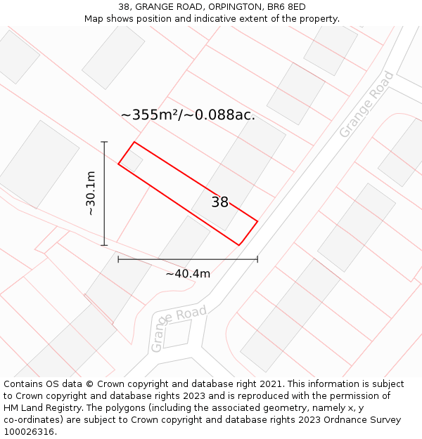 38, GRANGE ROAD, ORPINGTON, BR6 8ED: Plot and title map