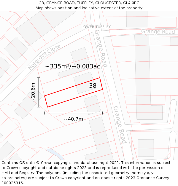 38, GRANGE ROAD, TUFFLEY, GLOUCESTER, GL4 0PG: Plot and title map