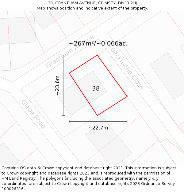 38, GRANTHAM AVENUE, GRIMSBY, DN33 2HJ: Plot and title map