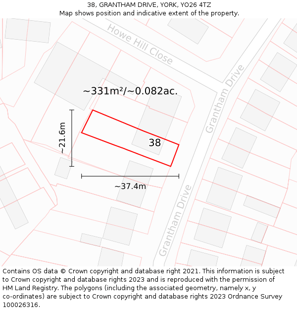 38, GRANTHAM DRIVE, YORK, YO26 4TZ: Plot and title map