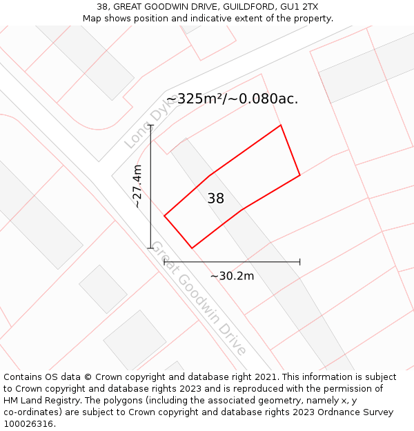 38, GREAT GOODWIN DRIVE, GUILDFORD, GU1 2TX: Plot and title map