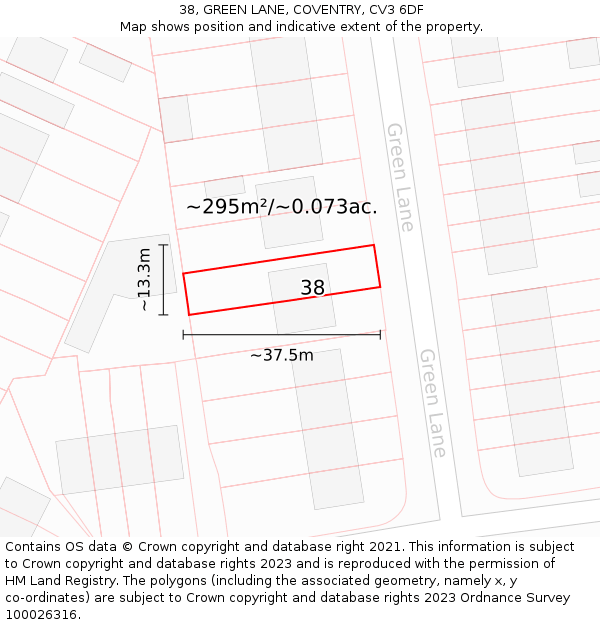 38, GREEN LANE, COVENTRY, CV3 6DF: Plot and title map