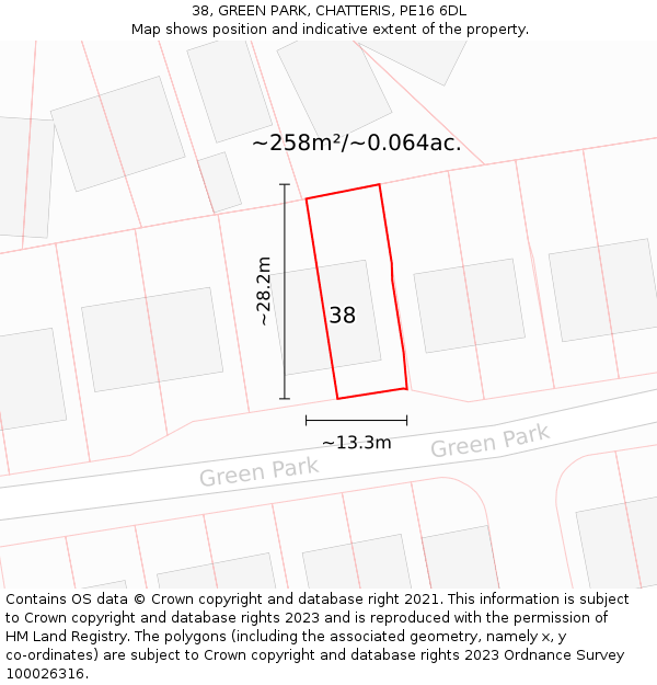 38, GREEN PARK, CHATTERIS, PE16 6DL: Plot and title map