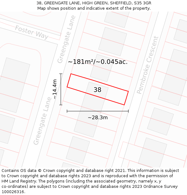 38, GREENGATE LANE, HIGH GREEN, SHEFFIELD, S35 3GR: Plot and title map