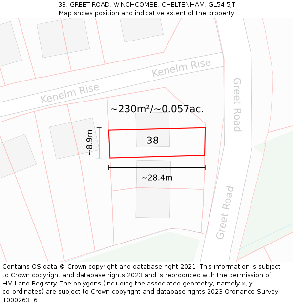 38, GREET ROAD, WINCHCOMBE, CHELTENHAM, GL54 5JT: Plot and title map