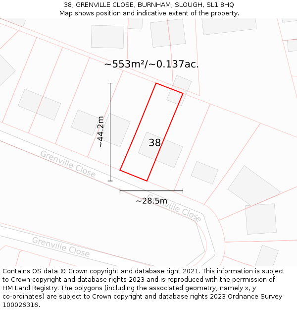 38, GRENVILLE CLOSE, BURNHAM, SLOUGH, SL1 8HQ: Plot and title map