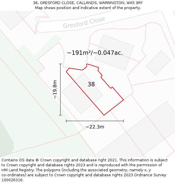 38, GRESFORD CLOSE, CALLANDS, WARRINGTON, WA5 9RY: Plot and title map