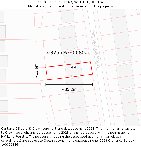 38, GRESWOLDE ROAD, SOLIHULL, B91 1DY: Plot and title map
