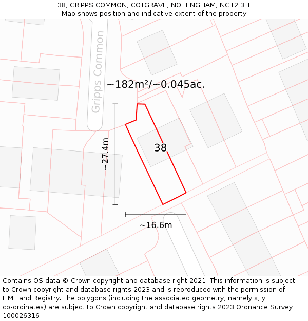 38, GRIPPS COMMON, COTGRAVE, NOTTINGHAM, NG12 3TF: Plot and title map