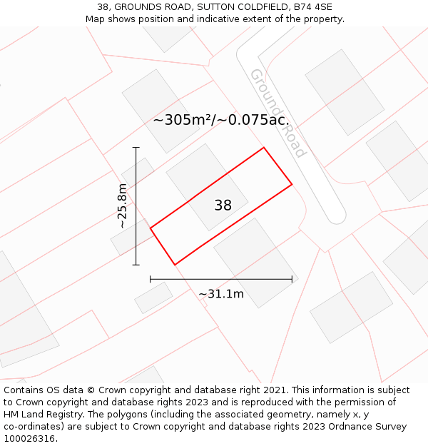38, GROUNDS ROAD, SUTTON COLDFIELD, B74 4SE: Plot and title map