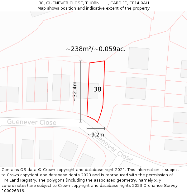 38, GUENEVER CLOSE, THORNHILL, CARDIFF, CF14 9AH: Plot and title map
