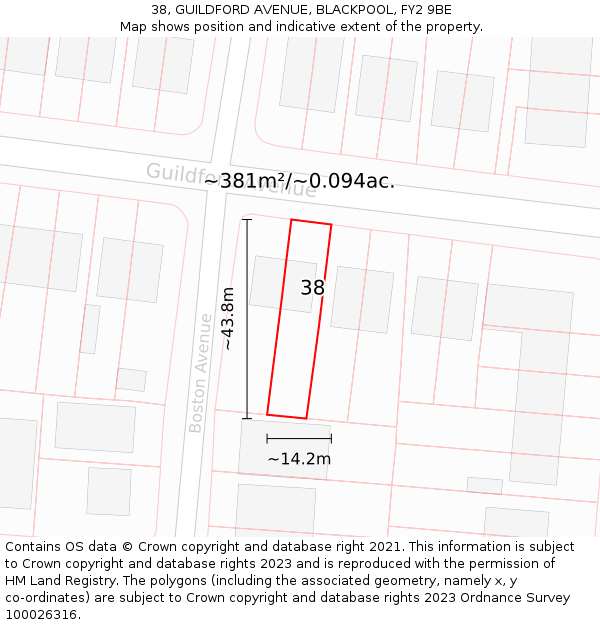 38, GUILDFORD AVENUE, BLACKPOOL, FY2 9BE: Plot and title map