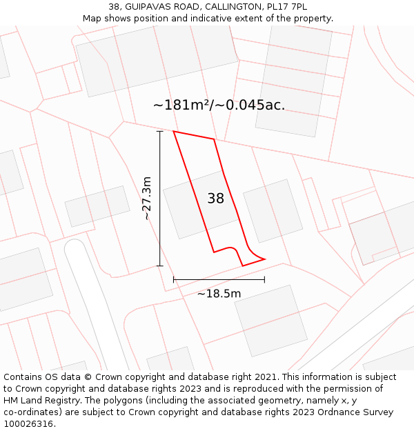 38, GUIPAVAS ROAD, CALLINGTON, PL17 7PL: Plot and title map