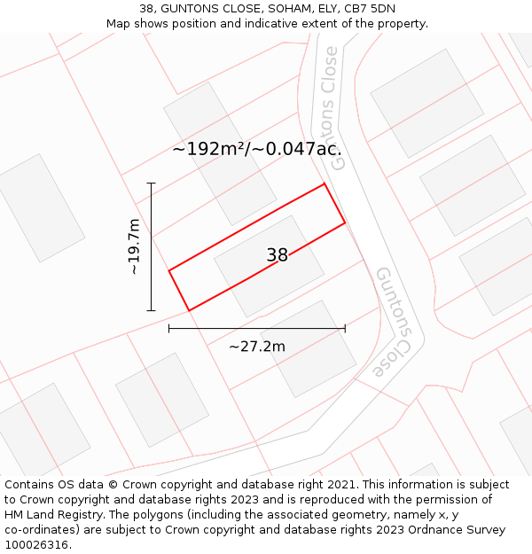 38, GUNTONS CLOSE, SOHAM, ELY, CB7 5DN: Plot and title map