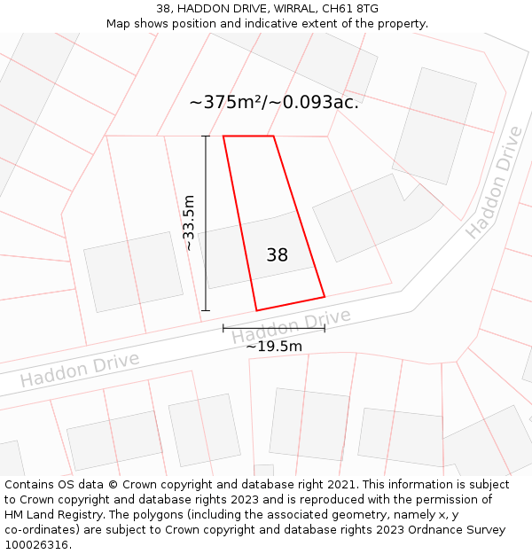38, HADDON DRIVE, WIRRAL, CH61 8TG: Plot and title map