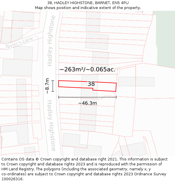 38, HADLEY HIGHSTONE, BARNET, EN5 4PU: Plot and title map
