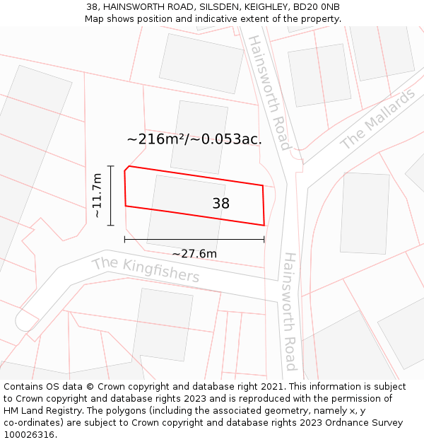38, HAINSWORTH ROAD, SILSDEN, KEIGHLEY, BD20 0NB: Plot and title map