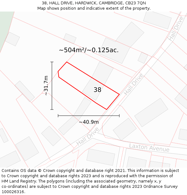 38, HALL DRIVE, HARDWICK, CAMBRIDGE, CB23 7QN: Plot and title map