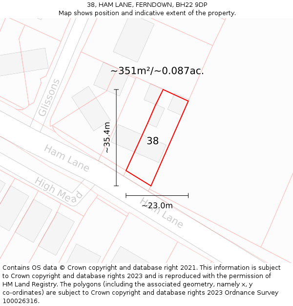 38, HAM LANE, FERNDOWN, BH22 9DP: Plot and title map