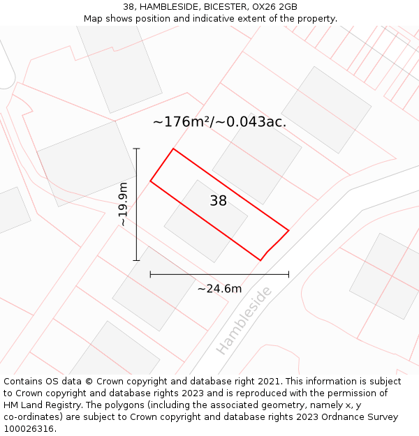 38, HAMBLESIDE, BICESTER, OX26 2GB: Plot and title map