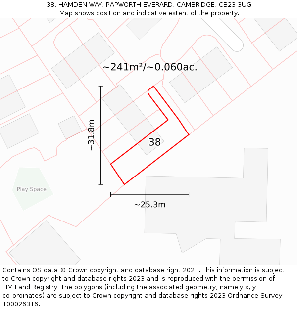 38, HAMDEN WAY, PAPWORTH EVERARD, CAMBRIDGE, CB23 3UG: Plot and title map