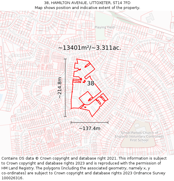 38, HAMILTON AVENUE, UTTOXETER, ST14 7FD: Plot and title map