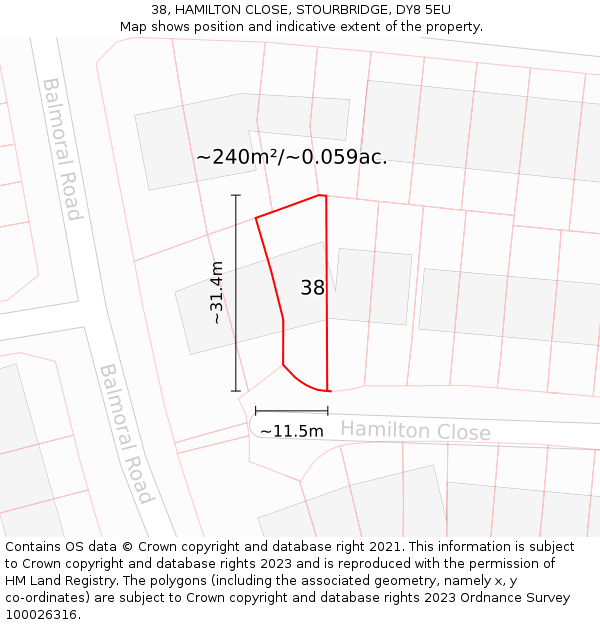 38, HAMILTON CLOSE, STOURBRIDGE, DY8 5EU: Plot and title map