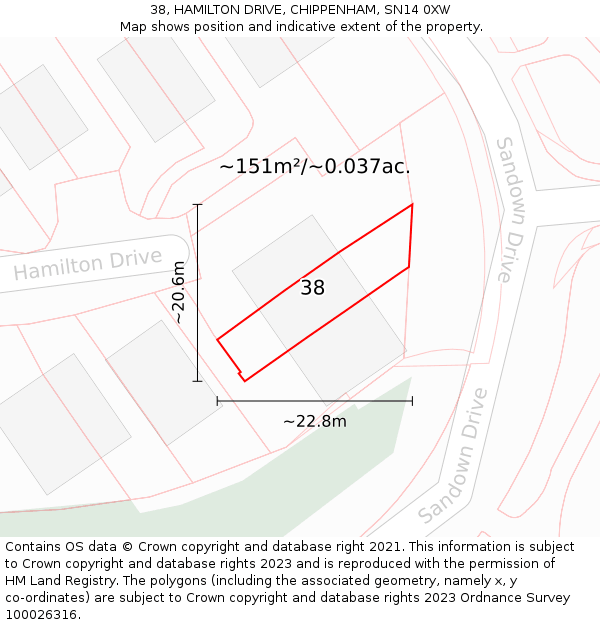 38, HAMILTON DRIVE, CHIPPENHAM, SN14 0XW: Plot and title map