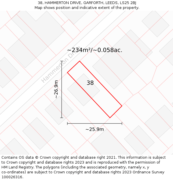 38, HAMMERTON DRIVE, GARFORTH, LEEDS, LS25 2BJ: Plot and title map