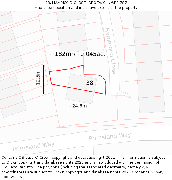 38, HAMMOND CLOSE, DROITWICH, WR9 7SZ: Plot and title map