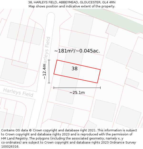 38, HARLEYS FIELD, ABBEYMEAD, GLOUCESTER, GL4 4RN: Plot and title map