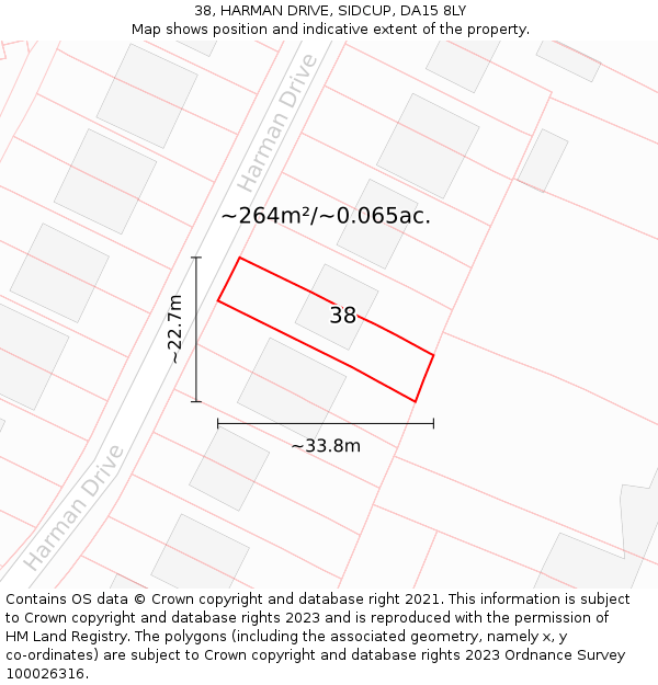 38, HARMAN DRIVE, SIDCUP, DA15 8LY: Plot and title map