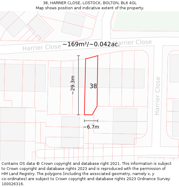 38, HARRIER CLOSE, LOSTOCK, BOLTON, BL6 4GL: Plot and title map