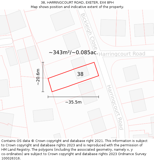 38, HARRINGCOURT ROAD, EXETER, EX4 8PH: Plot and title map