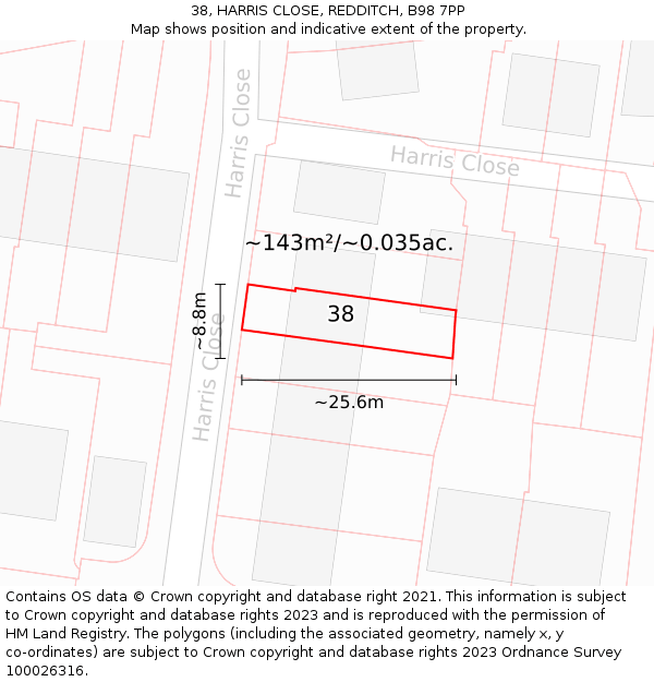 38, HARRIS CLOSE, REDDITCH, B98 7PP: Plot and title map