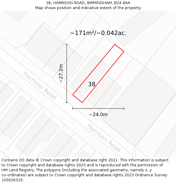 38, HARRISON ROAD, BIRMINGHAM, B24 9AA: Plot and title map