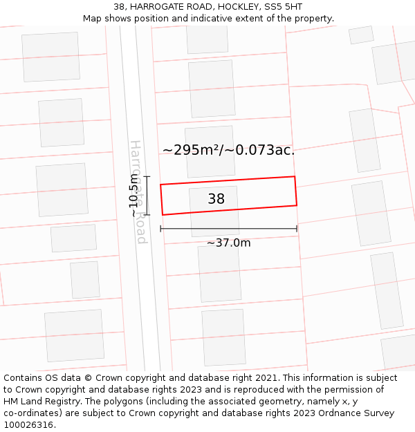 38, HARROGATE ROAD, HOCKLEY, SS5 5HT: Plot and title map