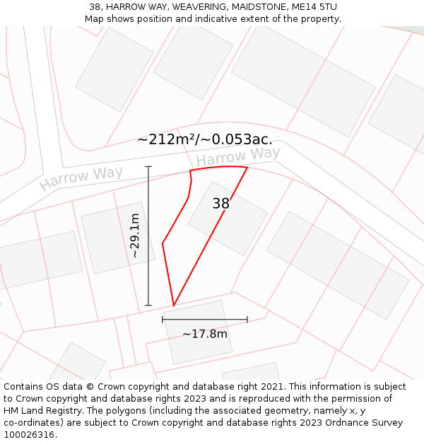 38, HARROW WAY, WEAVERING, MAIDSTONE, ME14 5TU: Plot and title map