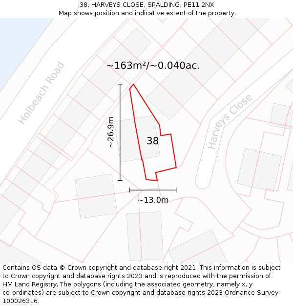 38, HARVEYS CLOSE, SPALDING, PE11 2NX: Plot and title map