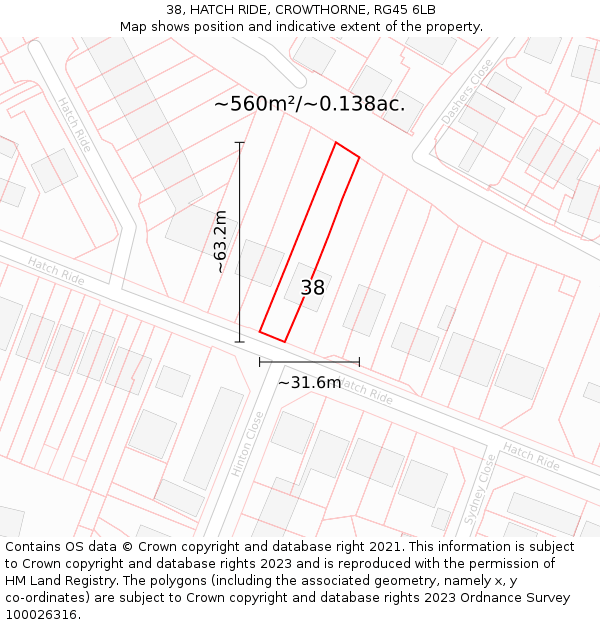 38, HATCH RIDE, CROWTHORNE, RG45 6LB: Plot and title map